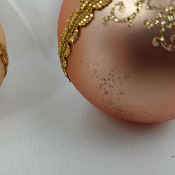 3 Box Vintage Glass Christmas Bell Round Ornaments Krebs Pink Gold Floral Ribbon - Picture 5 of 16